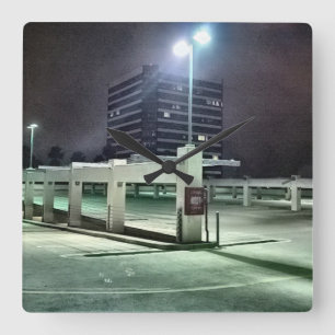 Rooftop Parking Structure at Night - HDR Quadratische Wanduhr
