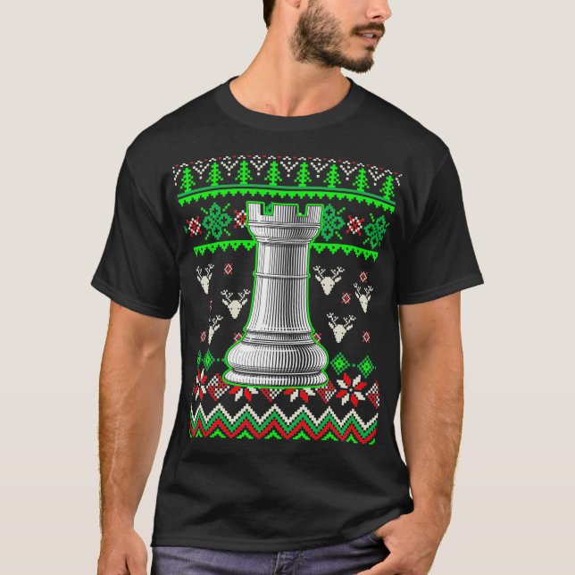 Rook Chessmen Ugly Christmas Schach T-Shirt (Vorderseite)