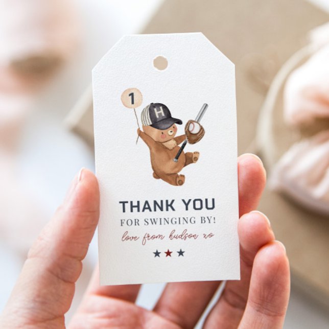 Rookie 1. Geburtstagsbär - Vielen Dank Geschenkanhänger (Rookie 1st Birthday Bear - Thank You Gift Tags)