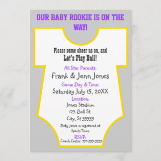 Rookie-Baby-Dusche laden Lila u. Gold ein Einladung