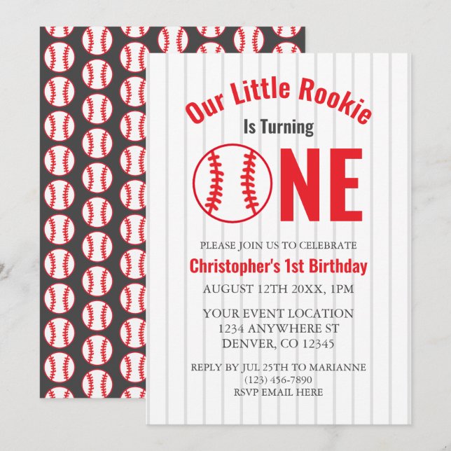 Rookie Baseball 1. Geburtstag Einladung (Vorne/Hinten)