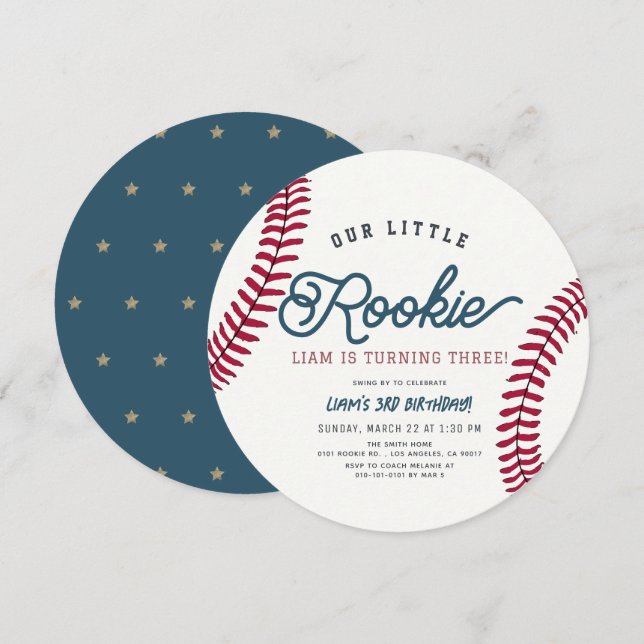 Rookie Baseball Boy Birthday Circle Einladung (Vorne/Hinten)
