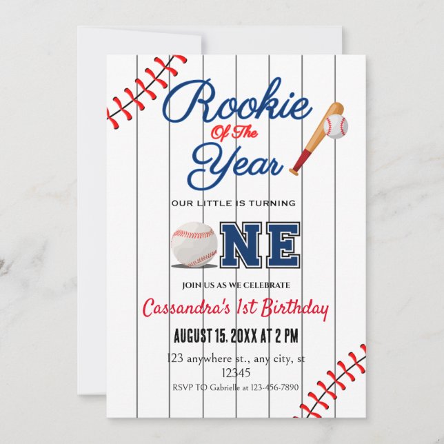 Rookie de l'année 1er Anniversaire Fête Invitation (Devant)