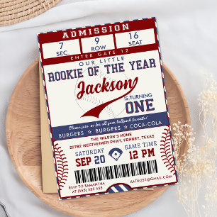 Rookie des 1. Geburtstags Baseball-Ticket Einladung