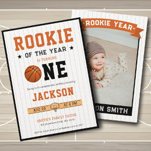 Rookie des 1. Geburtstags Basketball-Foto Einladung
