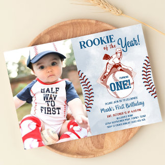 Rookie des Jahres Baseball 1. Geburtstag Foto Einladung