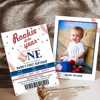 Rookie des Jahres Baseball 1. Geburtstag Foto Einladung