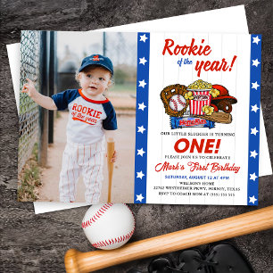 Rookie des Jahres Baseball 1. Geburtstag Foto Einladung