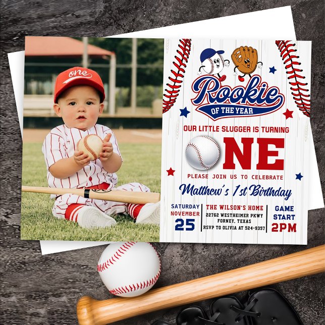 Rookie des Jahres Baseball 1. Geburtstag Foto Einladung (Von Creator hochgeladen)
