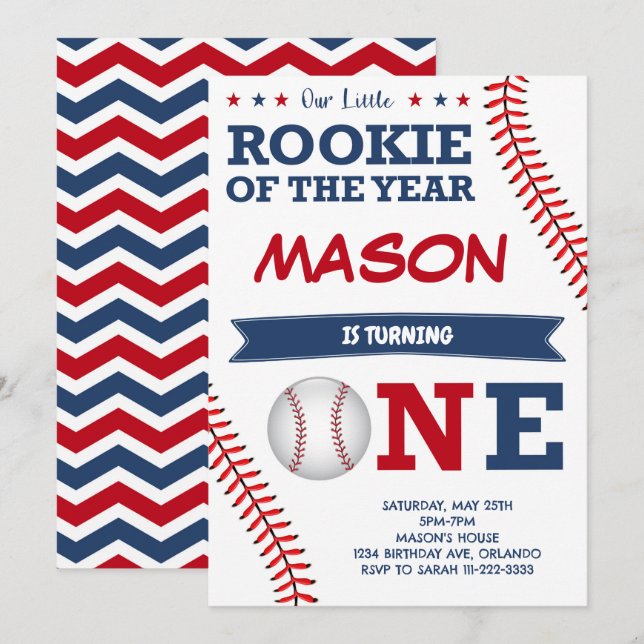 Rookie des Jahres Baseball Einladung zum Geburtsta (Vorne/Hinten)