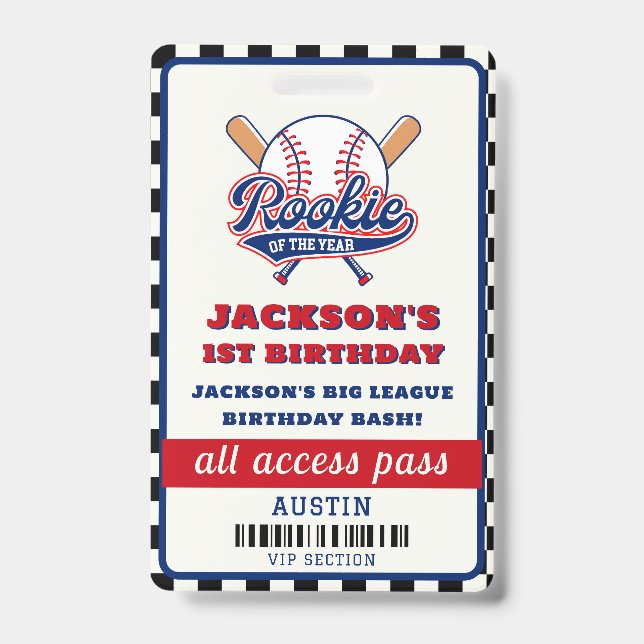 Rookie des Jahres Baseball Geburtstagsparty Ausweis (Vorderseite)