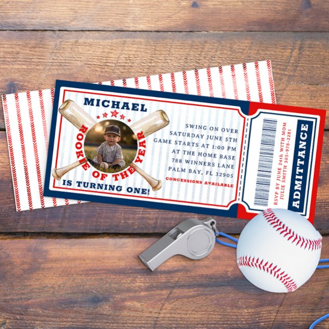 Rookie des Jahres Baseball Ticket Geburtstag Einladung (Baseball Ticket Birthday Party Invitation)