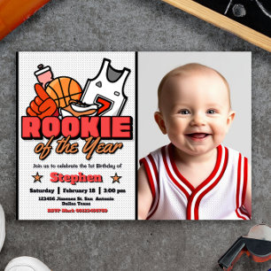 Rookie des Jahres - Boy First Birthday Basketball Einladung