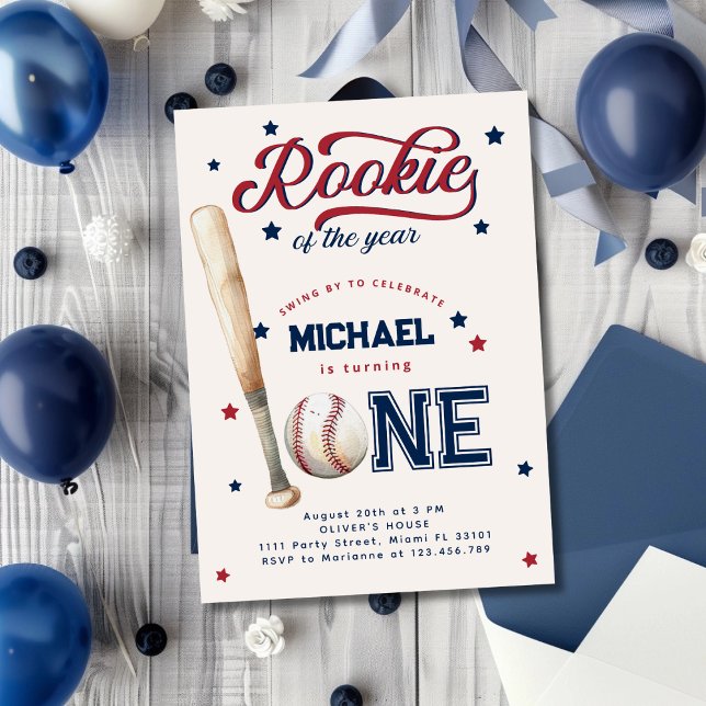 Rookie des Jahres Erster Geburtstag Baseball-Party Einladung (Von Creator hochgeladen)