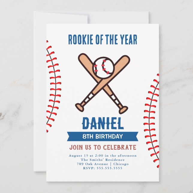 Rookie des Jahres Geburtstag Baseball-Party Einladung (Vorderseite)
