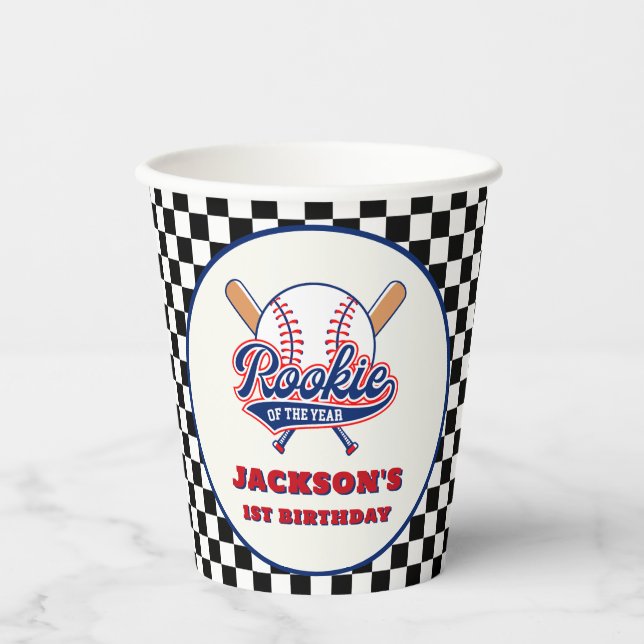Rookie des Jahres Personalisiert Baseball Geburtst Pappbecher (Vorderseite)