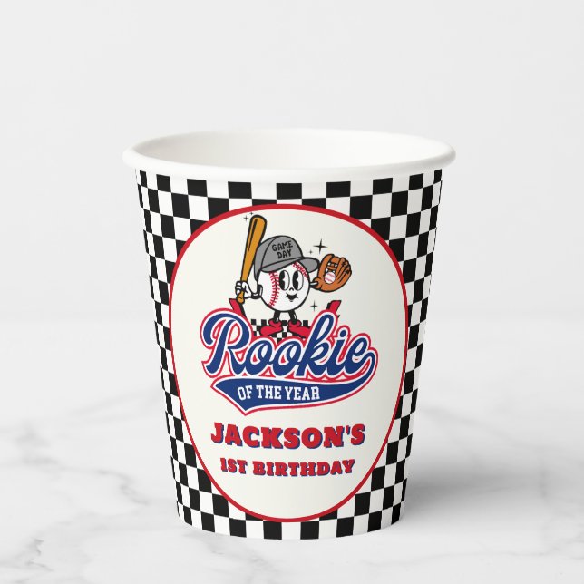 Rookie des Jahres Personalisiert Baseball Geburtst Pappbecher (Vorderseite)