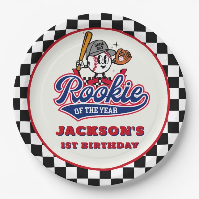 Rookie des Jahres Personalisiert Baseball Geburtst Pappteller (Vorderseite)