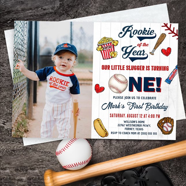 Rookie des Jahres Vintag Baseball Geburtstag Foto Einladung (Von Creator hochgeladen)