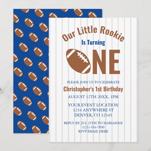 Rookie Football 1. Geburtstag Einladung (Vorne/Hinten)