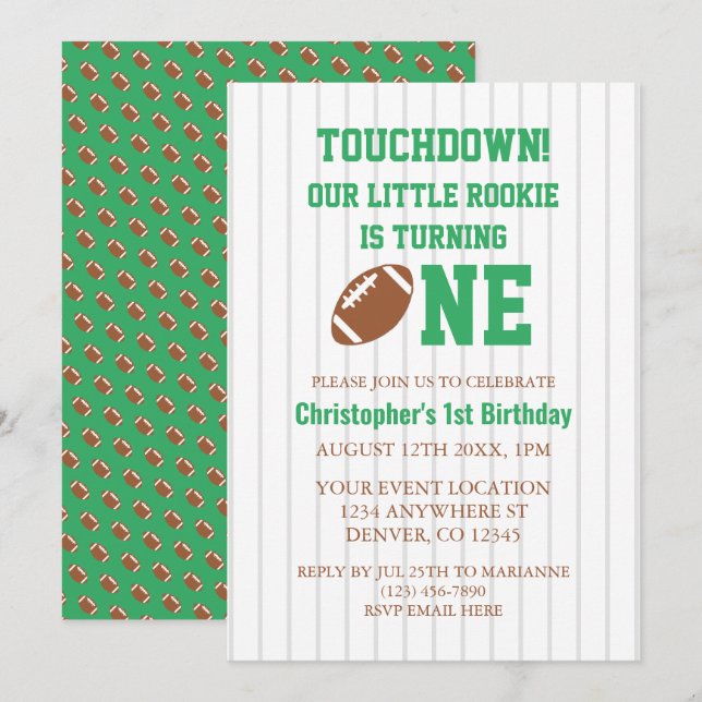 Rookie Football 1. Geburtstag Einladung (Vorne/Hinten)