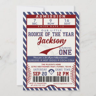 Rookie of the Year 1. Geburtstag Baseball-Ticket Einladung