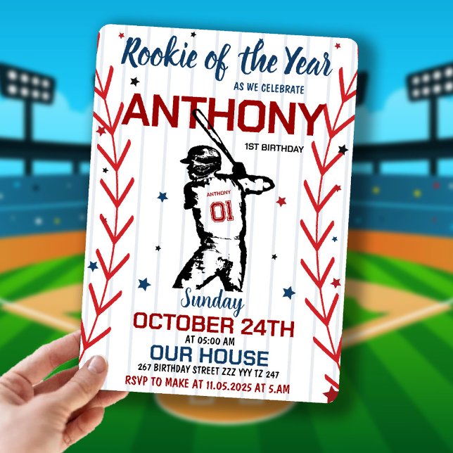 Rookie Of The Year | Baseball 1ST Birthday Party Einladung (Rookie Of The Year | Baseball 1ST Birthday Party Invitation)