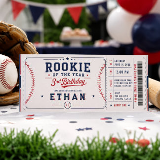 Rookie of the Year Baseball 3. Geburtstagsticket Einladung
