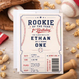 Rookie of the Year Baseball-Ticket 1. Geburtstag Einladung