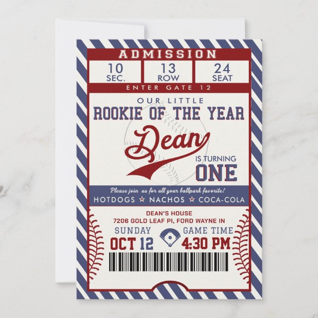 Rookie of the Year Birthday Baseball Ticket Einladung (Vorderseite)