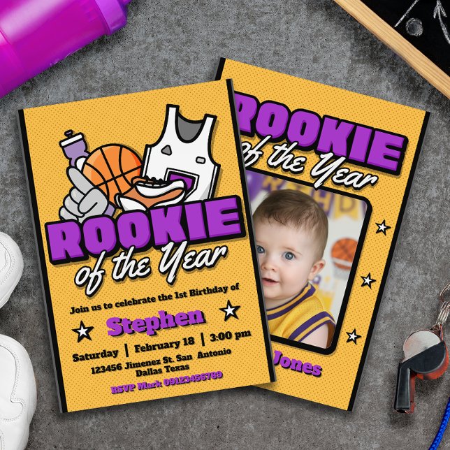 Rookie of the Year - Boy First Birthday Basketball Einladung (Rookie of the Year - Boy First Birthday Basketball Invitation)