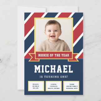 Rookie Of The Year Kid Photo Football 1st Birthday Einladung