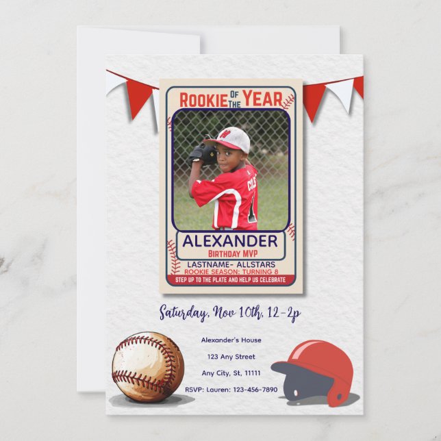 Rookie of the Year Photo Birthday Invitation Einladung (Vorderseite)