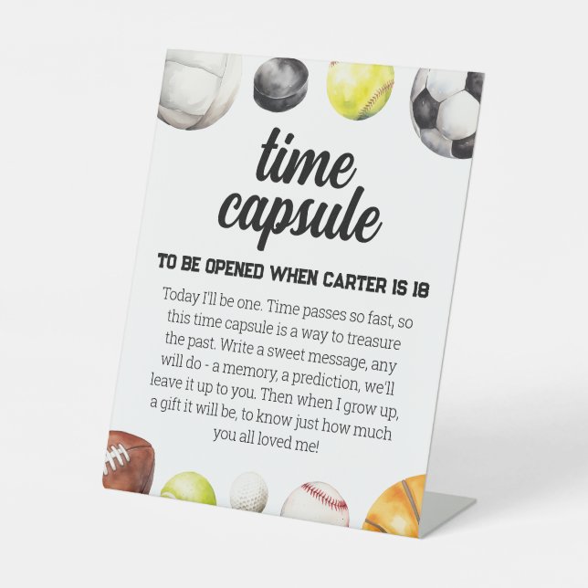 Rookie Year Sports 1st Birthday Time Capsule Sockelschild (Vorderseite)