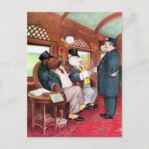Roosevelt-Bären fahren mit einem Zug Postkarte