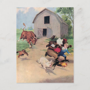 Roosevelt Bären laufen vor einem Bullen auf der Fa Postkarte