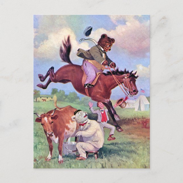Roosevelt Bears Reiten Rodeo Pferde Postkarte (Vorderseite)