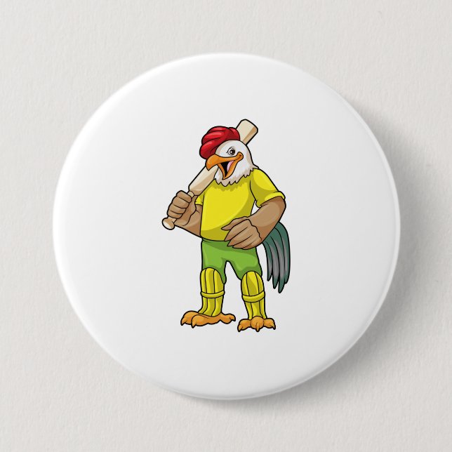 Rooster als Batsman mit Cricket Fleet Button (Vorderseite)