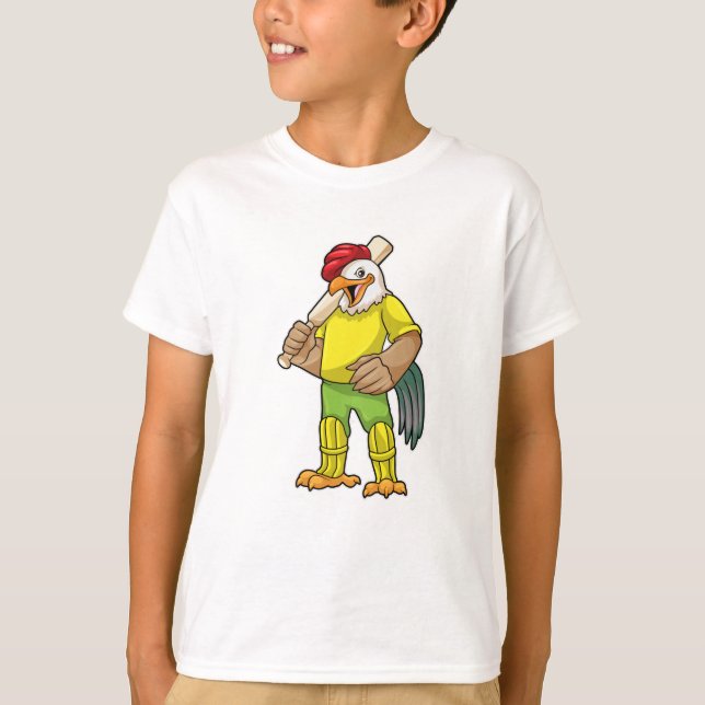 Rooster als Batsman mit Cricket Fleet T-Shirt (Vorderseite)