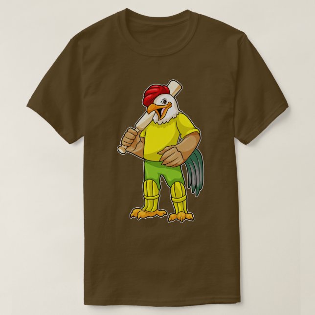 Rooster als Batsman mit Cricket Fleet T-Shirt (Design vorne)