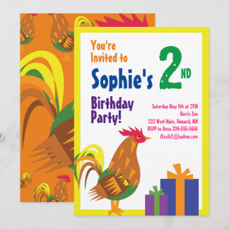 Rooster Animal Kid's Birthday Party Einladungen
