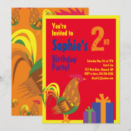 Rooster Animal Kid's Birthday Party Einladungen