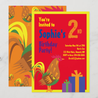 Rooster Animal Kid's Birthday Party Einladungen