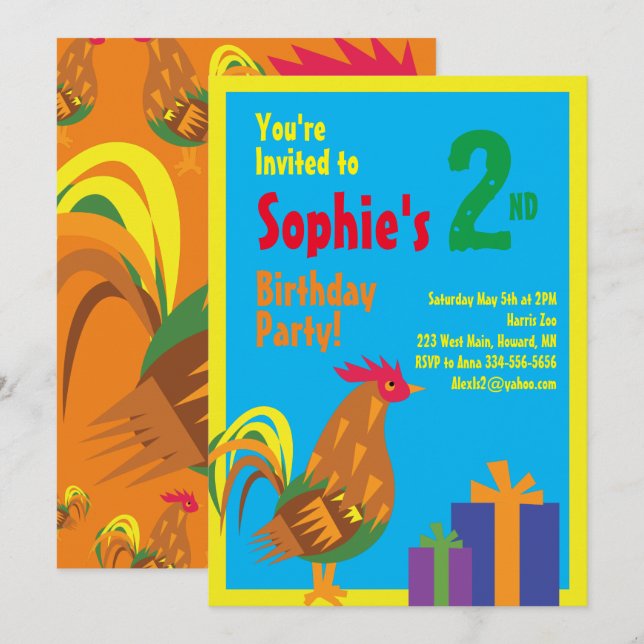 Rooster Animal Kid's Birthday Party Einladungen (Vorne/Hinten)