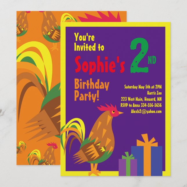 Rooster Animal Kid's Birthday Party Einladungen (Vorne/Hinten)