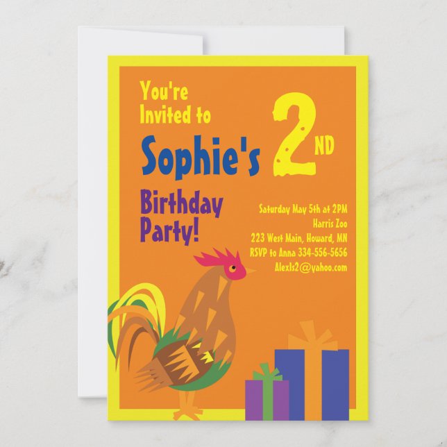Rooster Animal Kid's Birthday Party Einladungen (Vorderseite)