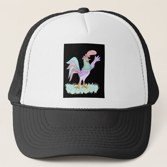 Rooster auf Black von Wendy C. Allen Truckerkappe (Vorderseite)
