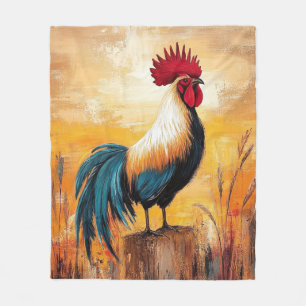 Rooster auf einer Post-Oil-Malerei Fleecedecke
