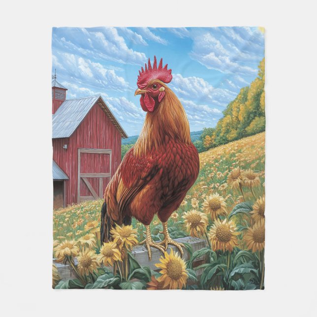 Rooster auf einer Sonnenblumenzucht Fleecedecke (Vorderseite)