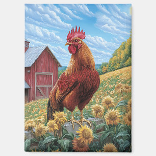 Rooster auf einer Sonnenblumenzucht Magnet